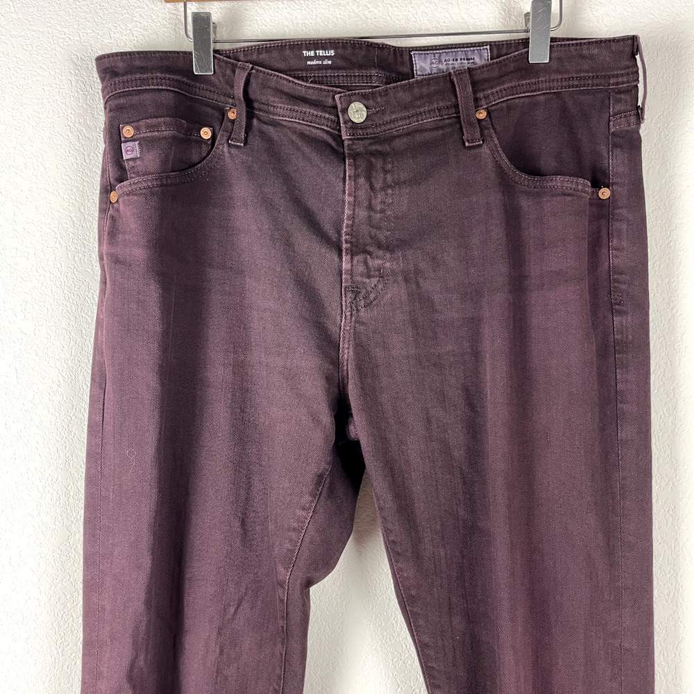 AG Adriano Goldschmied Jeans Mens 36x33 The Tellis Modern Slim Burgundy Maroon - Picture 2 of 11